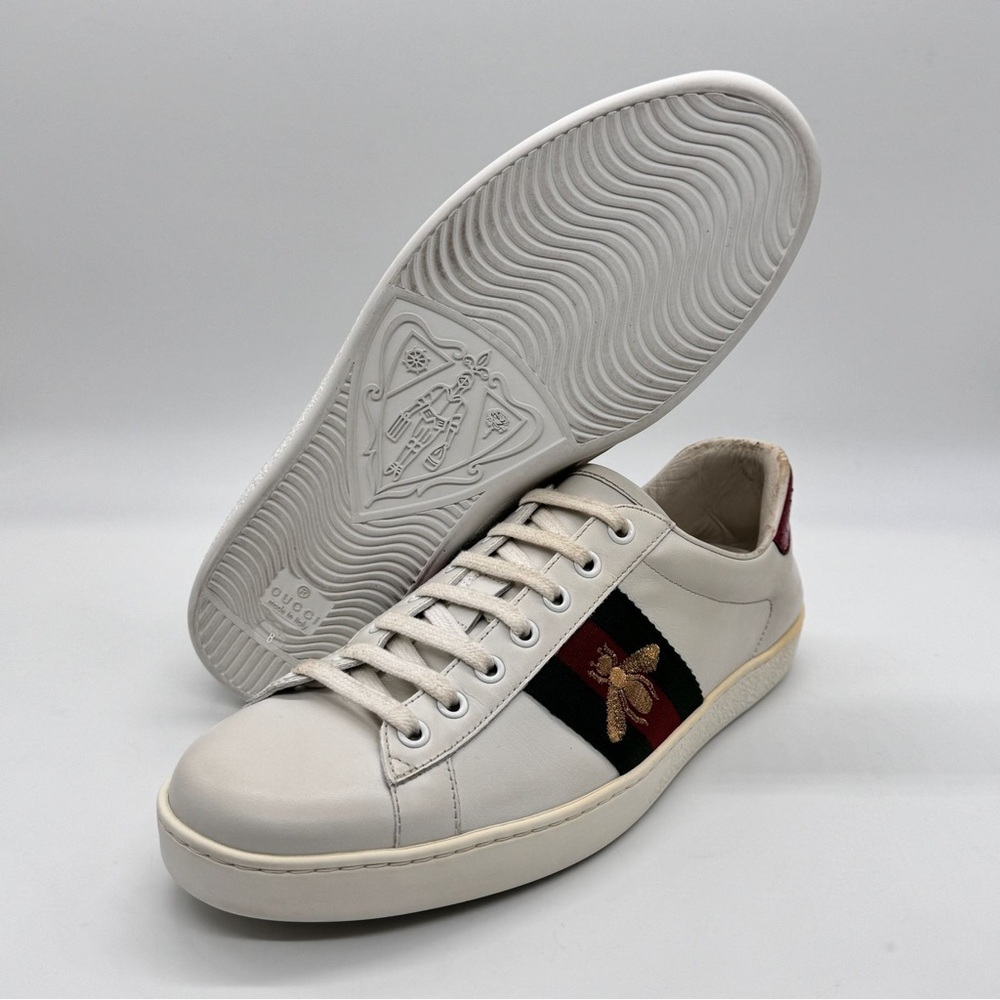 Authentic Gucci Ace Bee Embroidered Leather Sneakers White Men's IT 8 US 8.5 - Picture 12 of 16